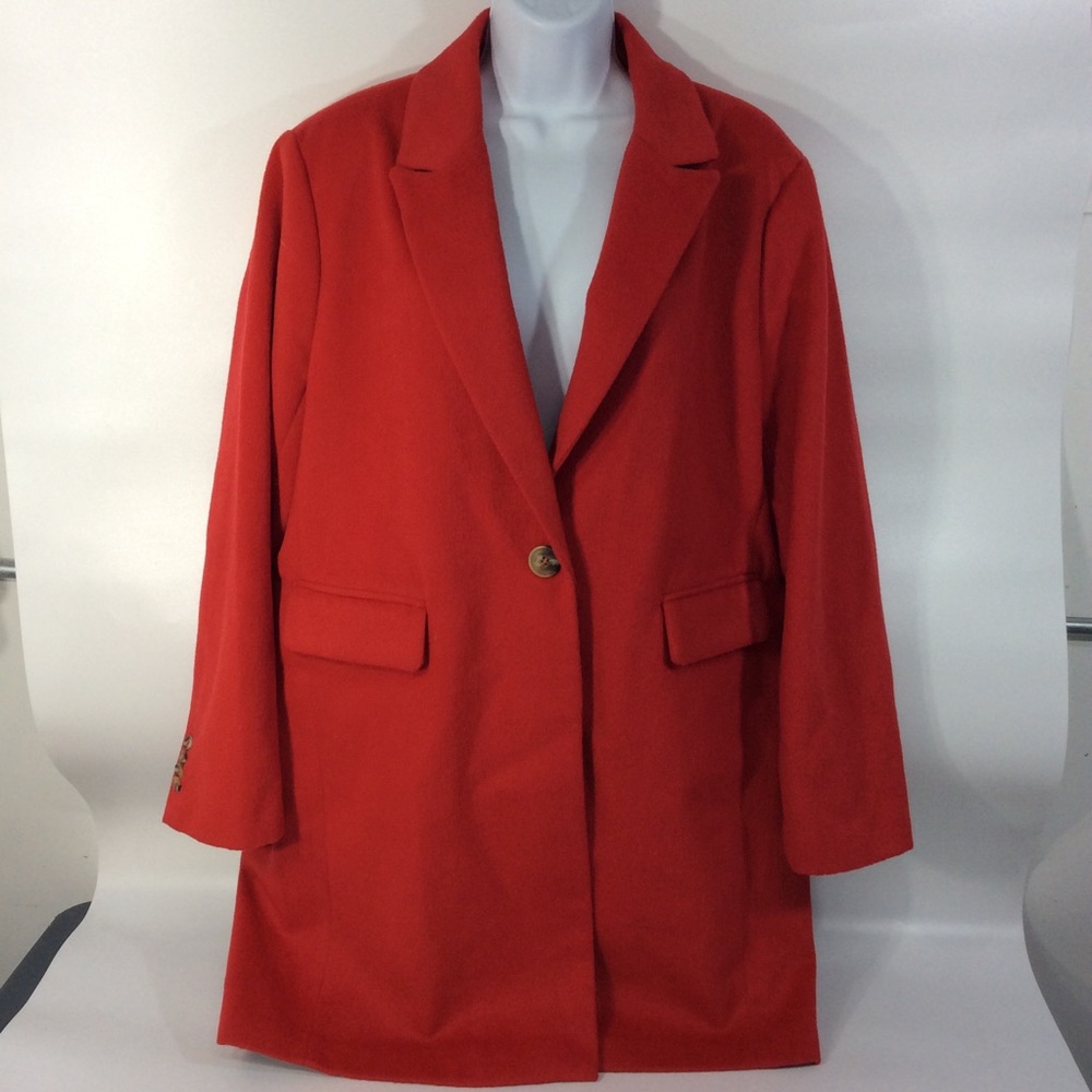Anthropologie Court & Rowe XL Car Coat Red Wool Blend Lined One Button